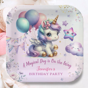 Assiettes En Carton Unicorn Anniversaire Fille Purple & Gold Papier