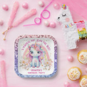 Assiettes En Carton Unicorn Anniversaire fille rose arc-en-ciel Partie (Fête)