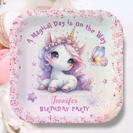 Assiettes En Carton Unicorn Anniversaire Fille Rose Purple Papier