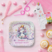 Assiettes En Carton Unicorn Anniversaire Invitation fille rose or pour (Fête)