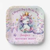 Assiettes En Carton Unicorn Anniversaire Invitation fille rose or pour (Recto)