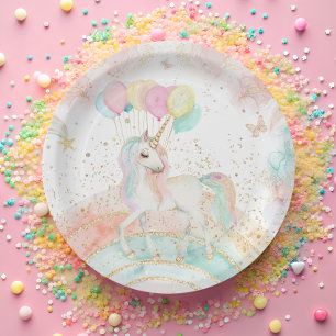 Assiettes En Carton Unicorn Arc en ciel magique Anniversaire