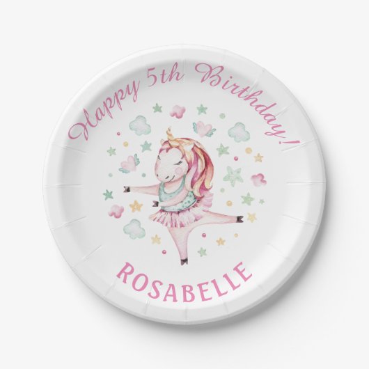 Assiettes En Carton Unicorn Ballerina Girly PInk fête d'anniversaire (Devant)