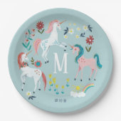 Assiettes En Carton Unicorn bleu mignon filles magiques monogramme ann (Devant)