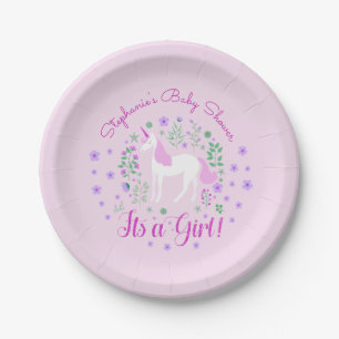 Assiettes En Carton Unicorn C'Est Une Fille Baby shower Rose Personnal