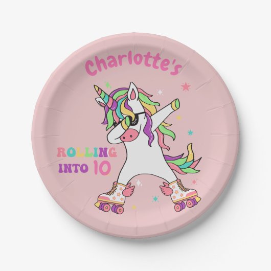 Assiettes En Carton Unicorn Dabbing Roller Patinage Anniversaire (Devant)