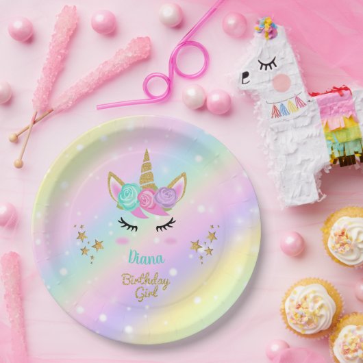 Assiettes En Carton Unicorn Magical Party Girl avec le nom (Fête)