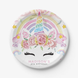 Assiettes En Carton Unicorn Magique Anniversaire Floral