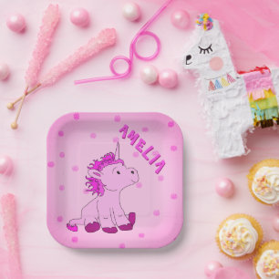 Assiettes En Carton Unicorn Pink Dot Motif Fille Anniversaire