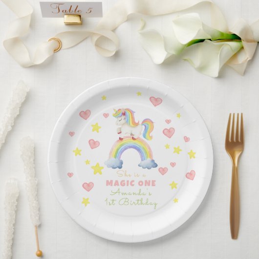 Assiettes En Carton Unicorn Rainbow Magic One First Birthday (Mariage)