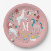 Assiettes En Carton Unicorn rose mignon filles magiques monogramme ann (Devant)