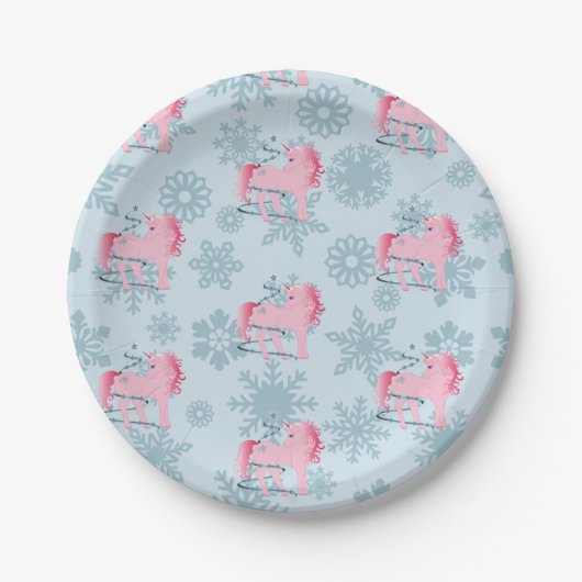 Assiettes En Carton Unicorn rose mignonne Girl Whimsical Snowflakes (Devant)
