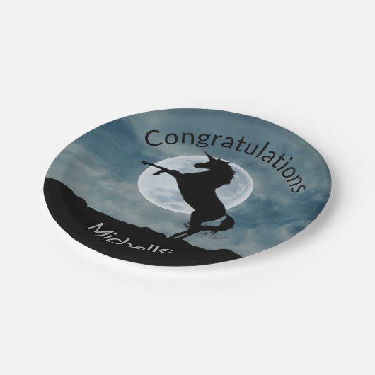 Assiettes En Carton Unicorn Silhouette Pleine lune Félicitations (Angle)