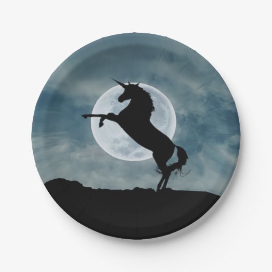 Assiettes En Carton Unicorn Silhouette Pleine lune nuit Sky tendance (Devant)