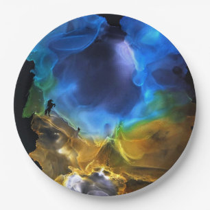 Assiettes En Carton Unicorn Space Nebula bleu jaune Alcool art