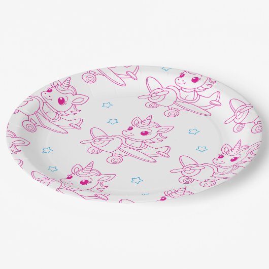 Assiettes En Carton unicorn theme pink (Angle)