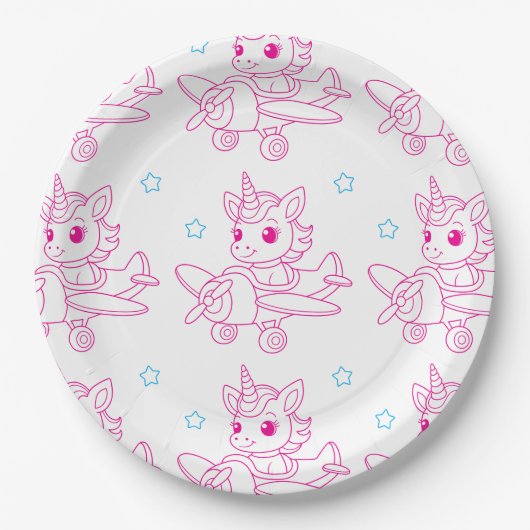 Assiettes En Carton unicorn theme pink (Devant)