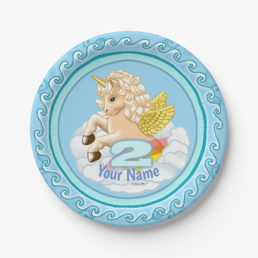 Assiettes En Carton Unicorne 2 ans Plaques papier Anniversaire (Devant)