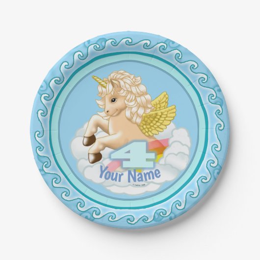Assiettes En Carton Unicorne 4 ans Plaques papier Anniversaire (Devant)