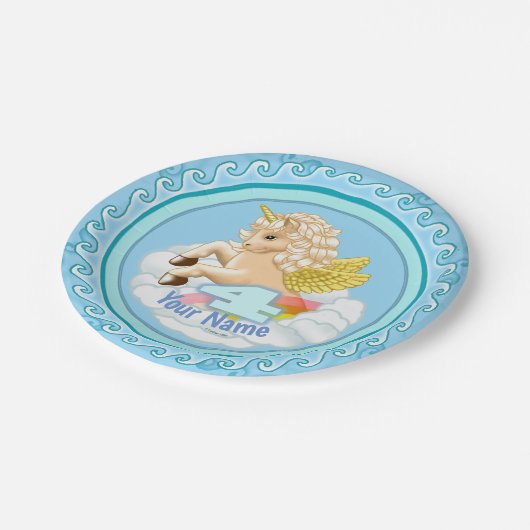 Assiettes En Carton Unicorne 4 ans Plaques papier Anniversaire (Angle)