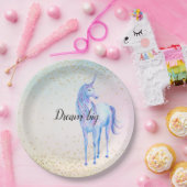 Assiettes En Carton Unicorne Aqua rose Jaune teint or Confetti (Fête)