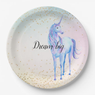 Assiettes En Carton Unicorne Aqua rose Jaune teint or Confetti