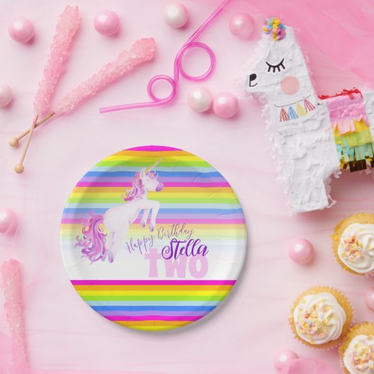 Assiettes En Carton Unicorne aquarelle arc-en-ciel plaques d'anniversa (Fête)