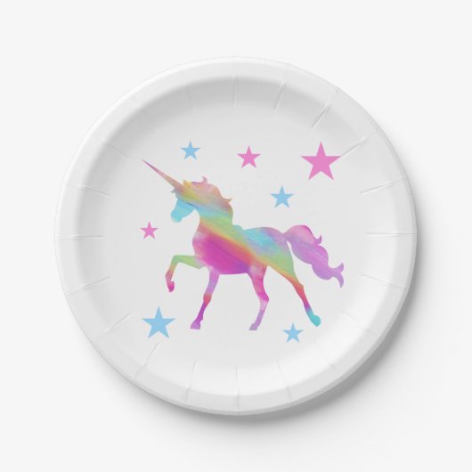 Assiettes En Carton Unicorne Arc-En-Ciel Et Plaques Papier Étoiles (Devant)