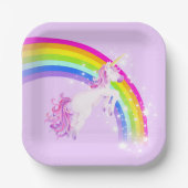 Assiettes En Carton unicorne arc-en-ciel saut ciel violet (Recto)