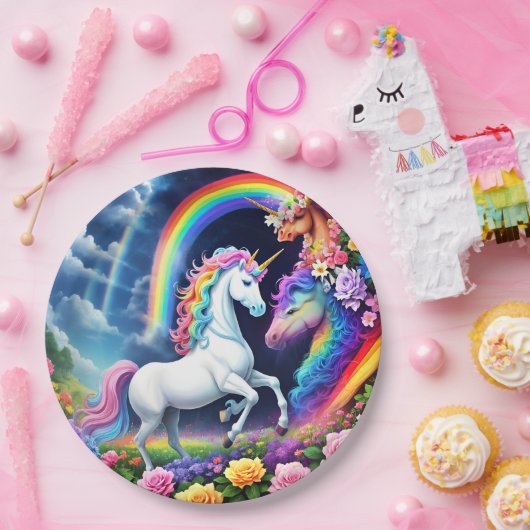 Assiettes En Carton Unicorne arc-en-ciel une (Fête)