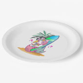 Assiettes En Carton Unicorne avec planche de surf sur la plage (Angle)