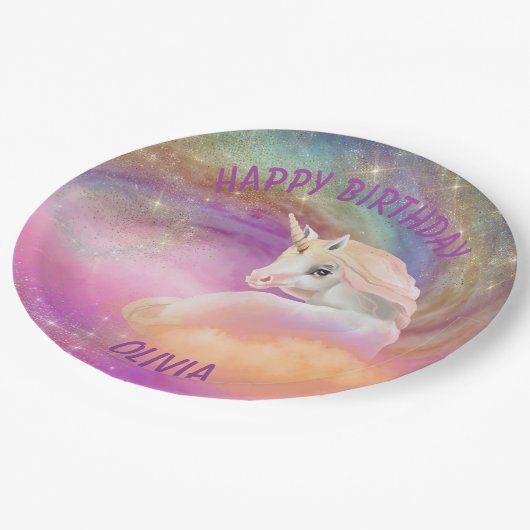 Assiettes En Carton Unicorne de Sparkly Rainbow (Angle)