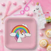 Assiettes En Carton Unicorne et arc-en-ciel avec nuages Kawaii (Fête)