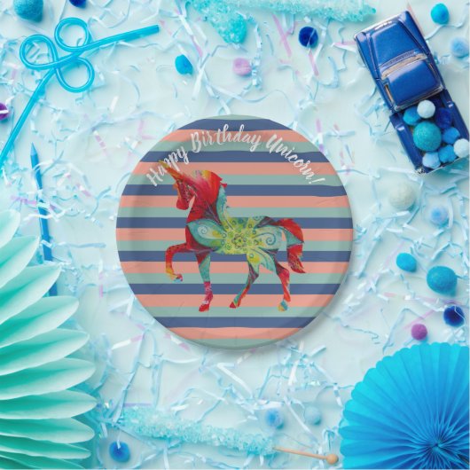 Assiettes En Carton Unicorne et rayures Plaques papier d'anniversaire (Fête)