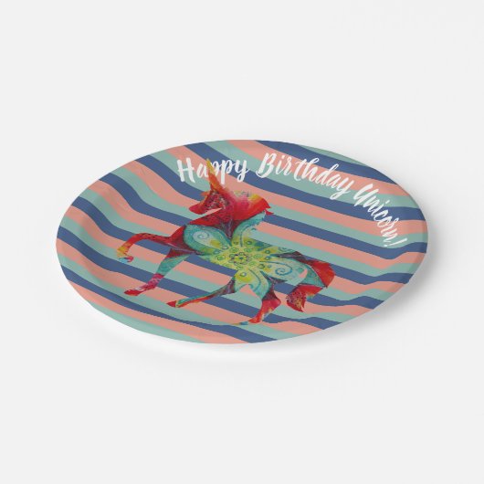 Assiettes En Carton Unicorne et rayures Plaques papier d'anniversaire (Angle)