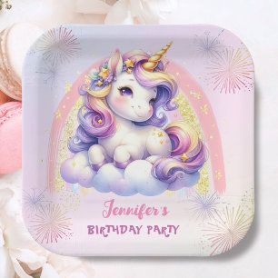 Assiettes En Carton Unicorne fête d'anniversaire violet rose et or