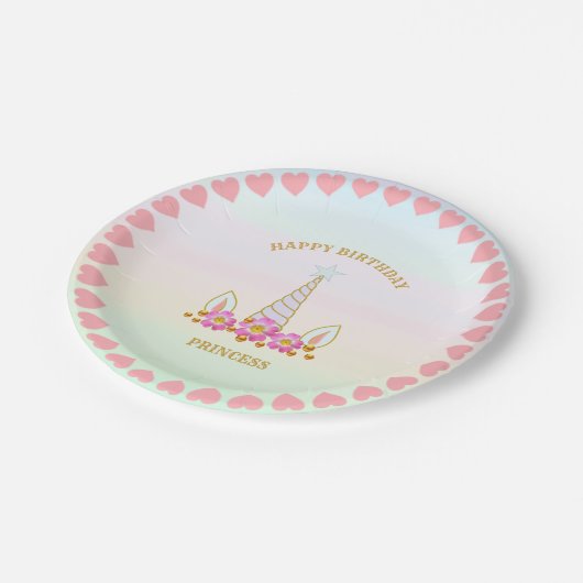 Assiettes En Carton Unicorne, Fleurs, Coeurs & Pots Or (Angle)