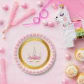 Assiettes En Carton Unicorne, Fleurs & Gold Confetti sur Anniversaire (Fête)