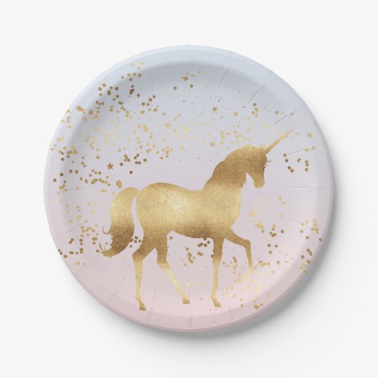 Assiettes En Carton Unicorne magical or (Devant)