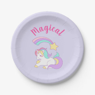Assiettes En Carton Unicorne magique avec Rainbow Shooting Star