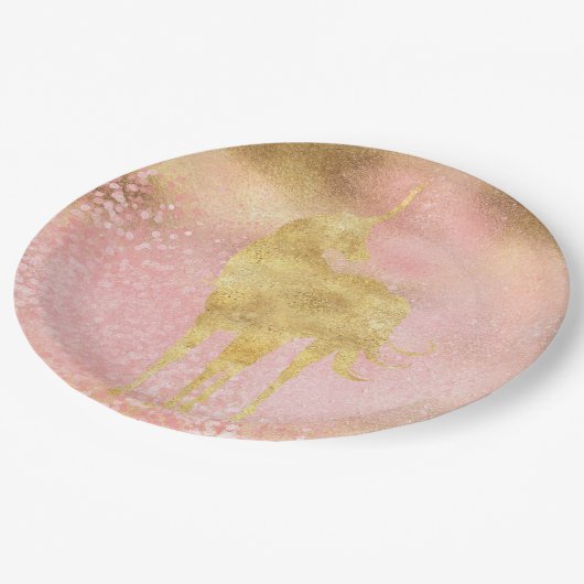 Assiettes En Carton Unicorne magique rose or (Angle)