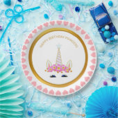 Assiettes En Carton Unicorne mignonne, fleurs et points d'or (Fête)