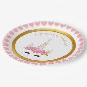 Assiettes En Carton Unicorne mignonne, fleurs et points d'or (Angle)