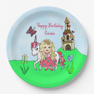 Assiettes En Carton Unicorne personnalisée et Princesse Anniversaire
