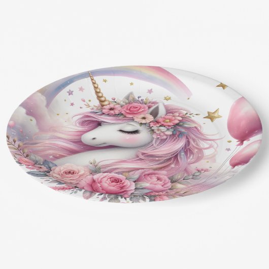 Assiettes En Carton Unicorne rose (Angle)