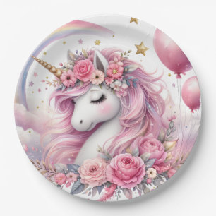 Assiettes En Carton Unicorne rose