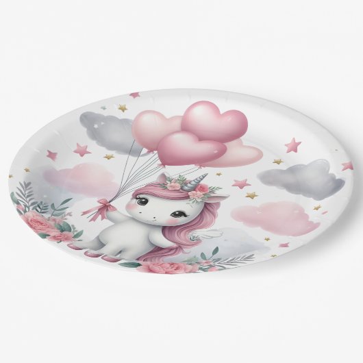 Assiettes En Carton Unicorne rose (Angle)