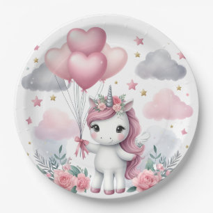 Assiettes En Carton Unicorne rose