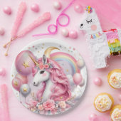 Assiettes En Carton Unicorne rose (Fête)