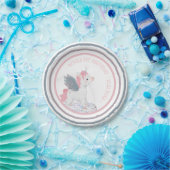 Assiettes En Carton Unicorne rose avec ailes Plaque papier d'anniversa (Fête)